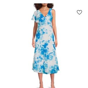 HALSTON
​Floral Asymmetric Ruffle Midi-Dress